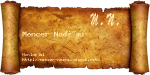 Mencer Noémi névjegykártya